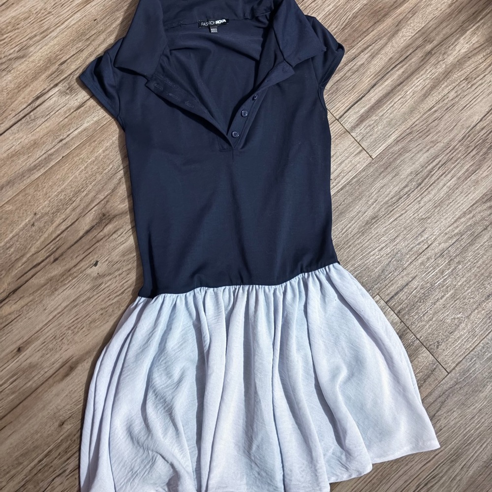 Navy Polo Top with White Skort Romper